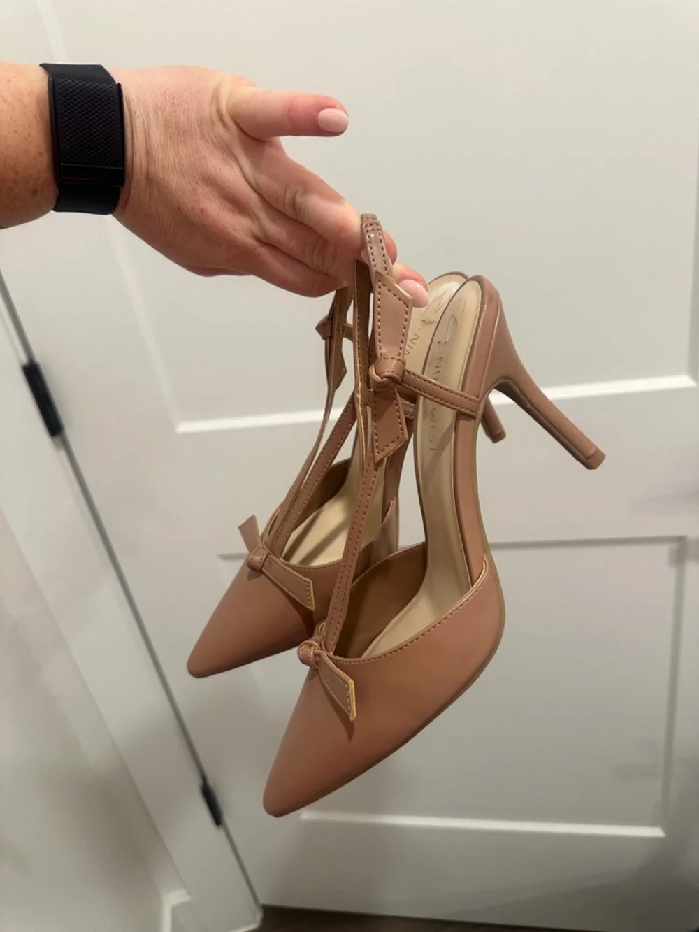 Nine West Taupe Pointed-Toe Slingback Pumps with Bow - Picture 3 of 3